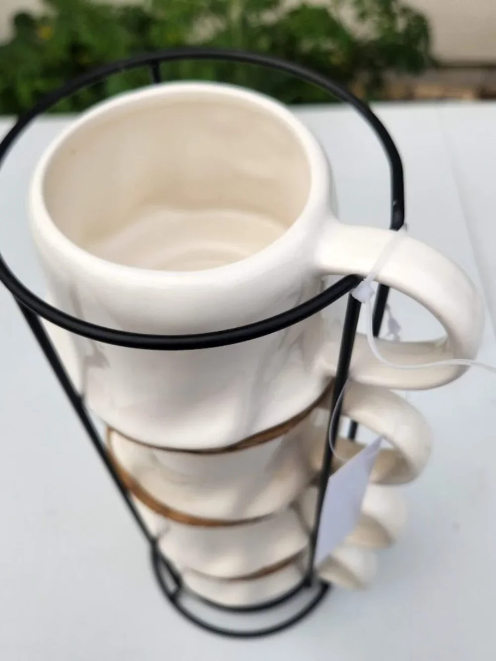NEW Ceramic Ghost Mugs Mug Set of 4 Stacking Stackable White Stoneware Can hold